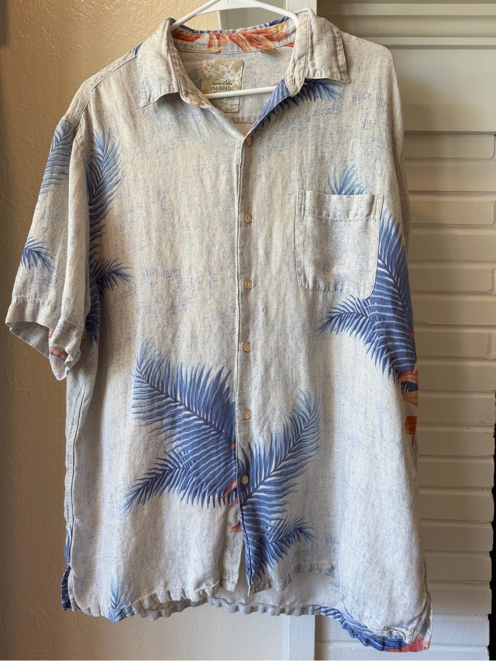 Tasso Elba Island Menโs XL Silk Linen Tropical Hawaiian Shirt Palm Print